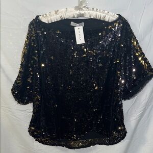 Milly Black and Gold Sequin Blouse